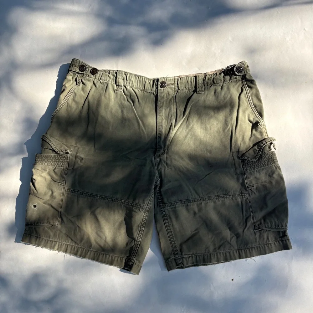 Polo Ralph Lauren Mens 42 Cargo Shorts Olive Green Distressed Classic Fit Cotton